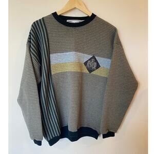Riccardo Colorblock Long Sleeve Crew Neck Pullover Sweatshirt Green Men's Size L